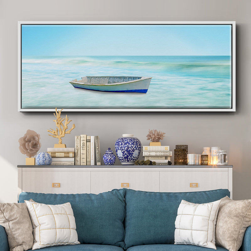 Bateau sur une plage I, H 8 po x l 20 po x P 1,5 po, Blanc