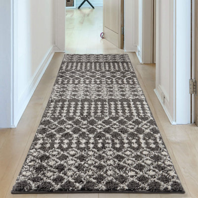 Moroccan Shaggy Collection Rugs Tangier Design in Dark Grey/Ivory
