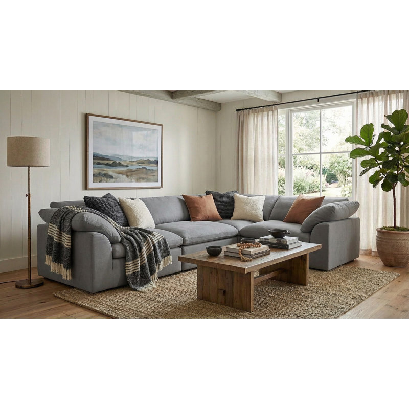 Cloud-Inspired 132" 4 Piece Oversized Deep Lounge Slipcovered Modular Corner Sectional | Performance Fabric Washable Water-Resistant Stain-Proof | Deep-Seating Down-Filled Couch | Plush Cushions, Modern Design 