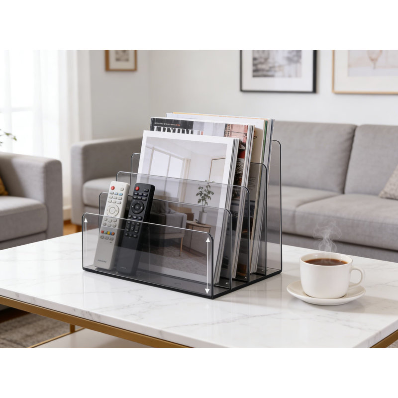 Organisateur de dossiers en acrylique avec 4 compartiments, porte-documents de bureau vertical pour le bureau et la maison, design moderne transparent