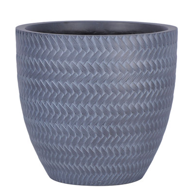 Concrete Effect Round Planter, Frostproof Outdoor Plant Pot with Plaited Pattern, Round Garden Planter with Drainage Holes