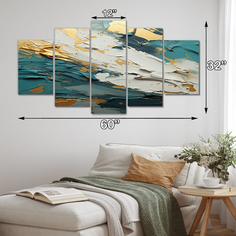 Llanas - Formes abstraites, art mural, salon - 5 panneaux