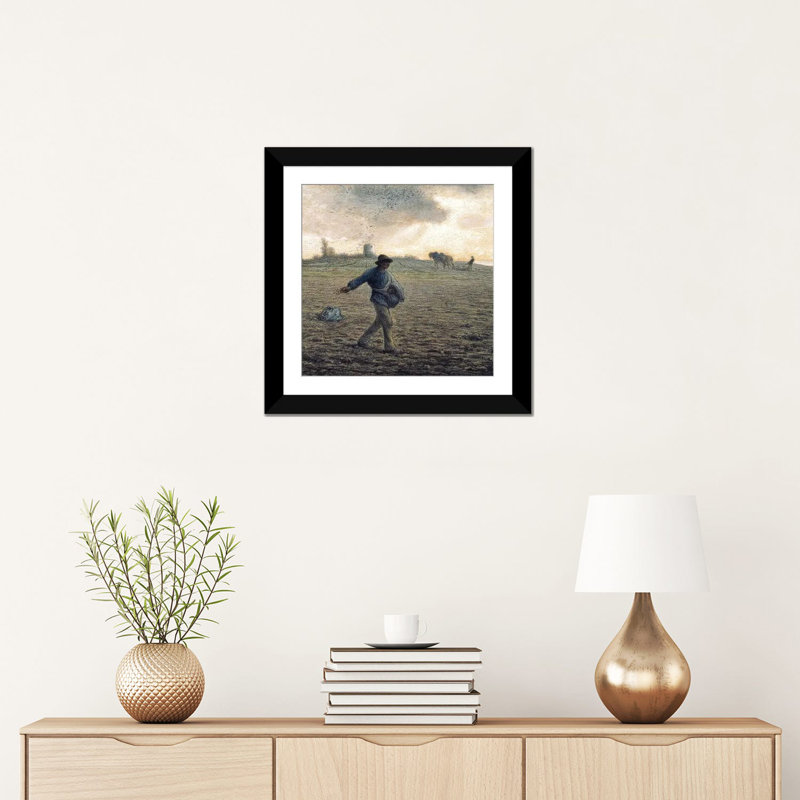 « the sower », reproduction sur toile, H 16 po x l 16 po x P 1 po, Papier avec cadre noir, Blanc