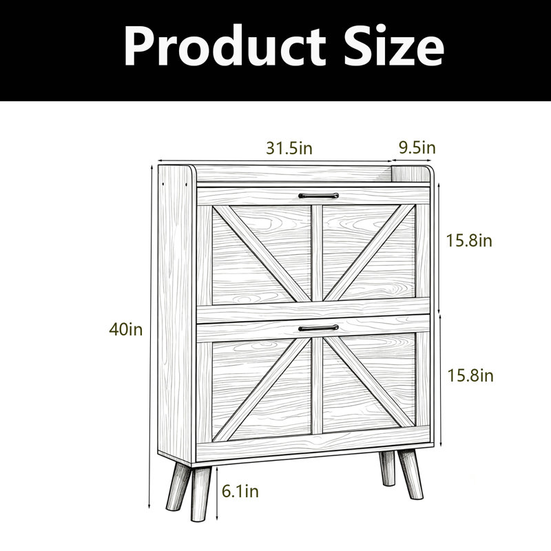 Rangement à chaussures avec 2 tiroirs rabattables, armoire à chaussures en bois, Blanc
