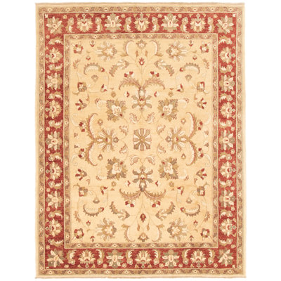 Tapis zone en laine beige/ivoire 6 pi 9 po x 8 pi 8 po "one-of-a-kind" à la main noué la 2010 ushak Yadkinville