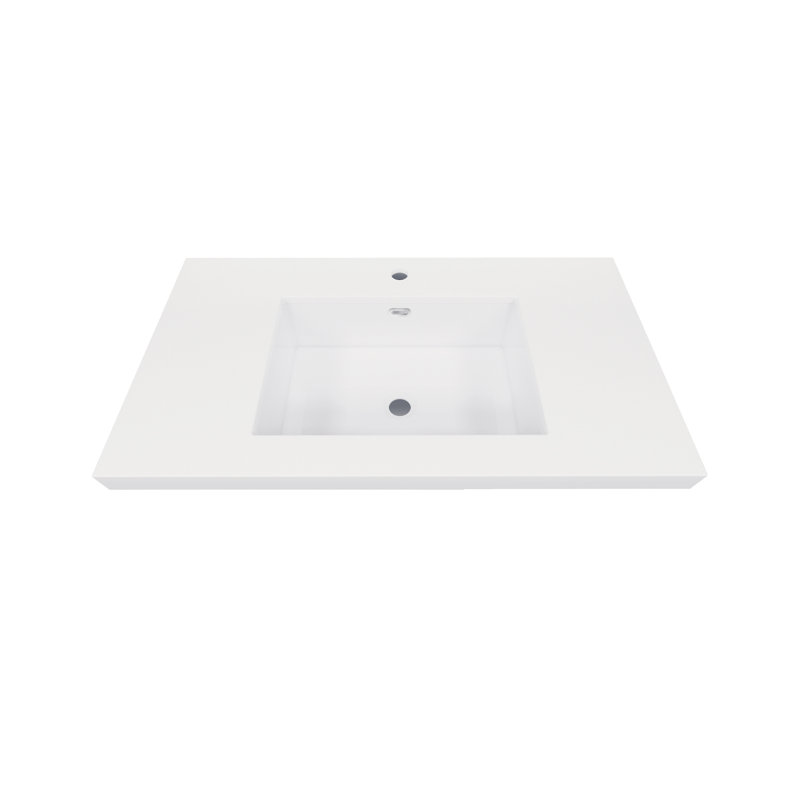 MEBO 19.7'' White Reinforced Acrylic Rectangular Bathroom Sink with Faucet and Overflow