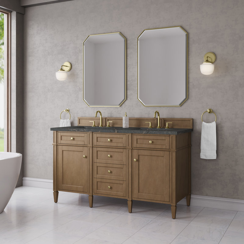 Brittany 60 in. Double Vanity, Pecan, Parisien Bleu