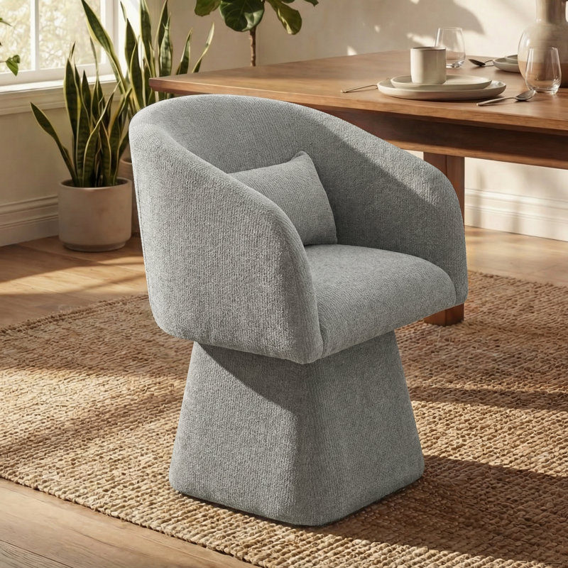 Swivel Barrel Accent Chair, Upholstered Chenille Dining Chair, Deep Cushioned Seat, Gray
