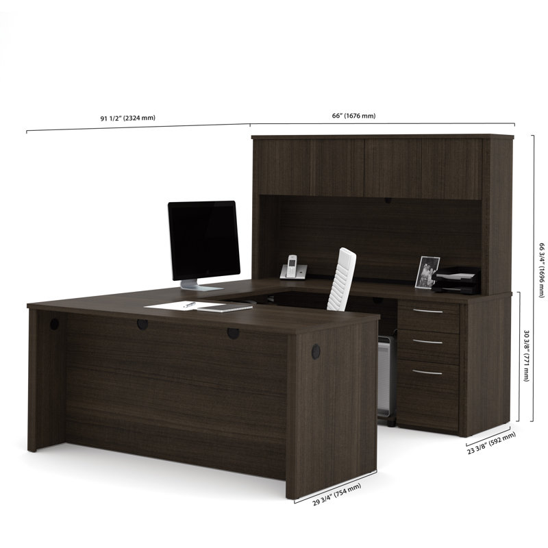 Ornello U-Shaped Executive Desk, Dark Chocolate