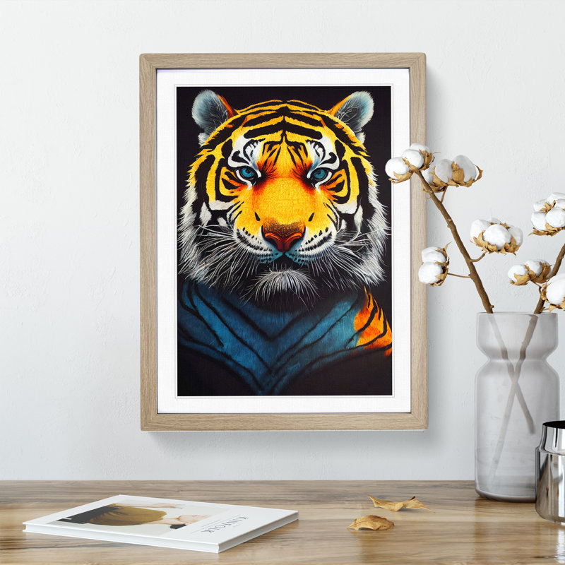 Majestic Tiger - Framed Print, 34cm H x 25cm W x 2cm D, Oak