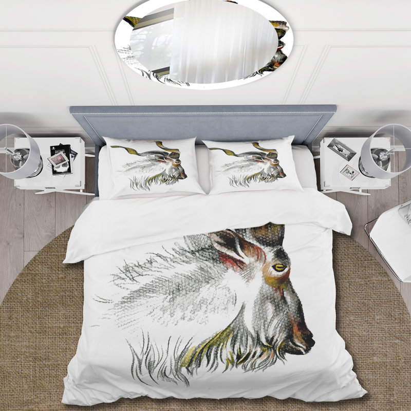 Portrait monochrome de chèvre II - ensemble de housse de couette Farmhouse - microfibre de polyester