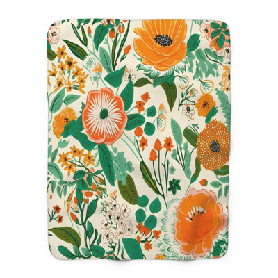 Funky Orange Blossoms - couverture en sherpa de qualité supérieure - reproduction d'art luxueuse