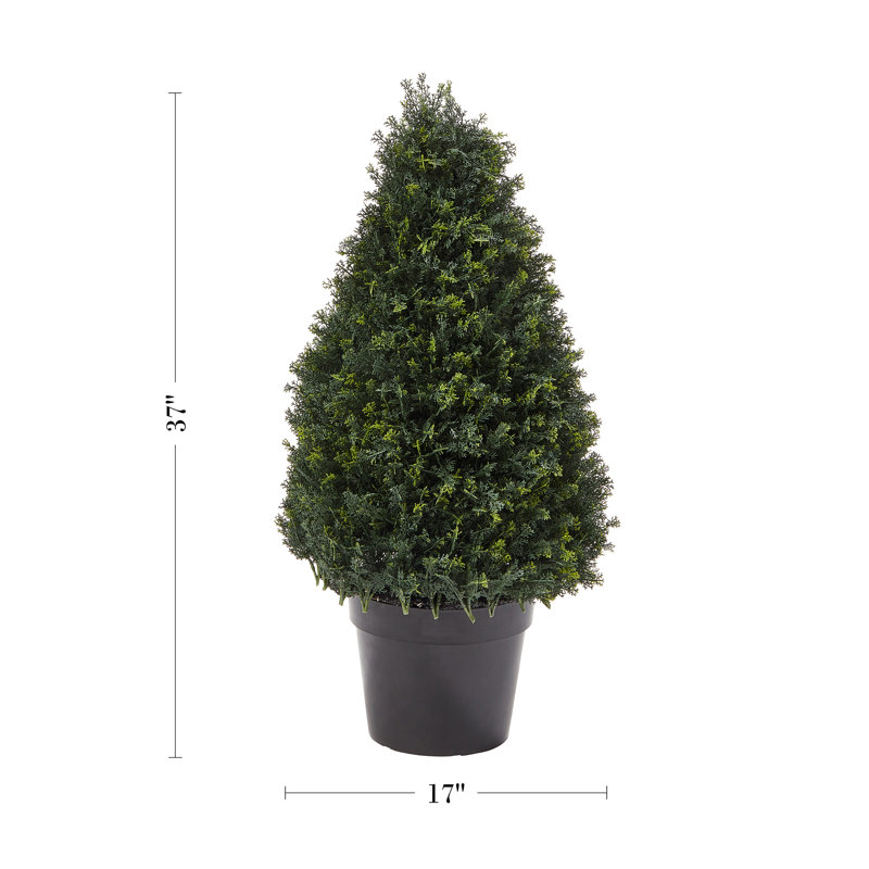 37" Green Silk and Plastic Outdoor Topiary Shrub