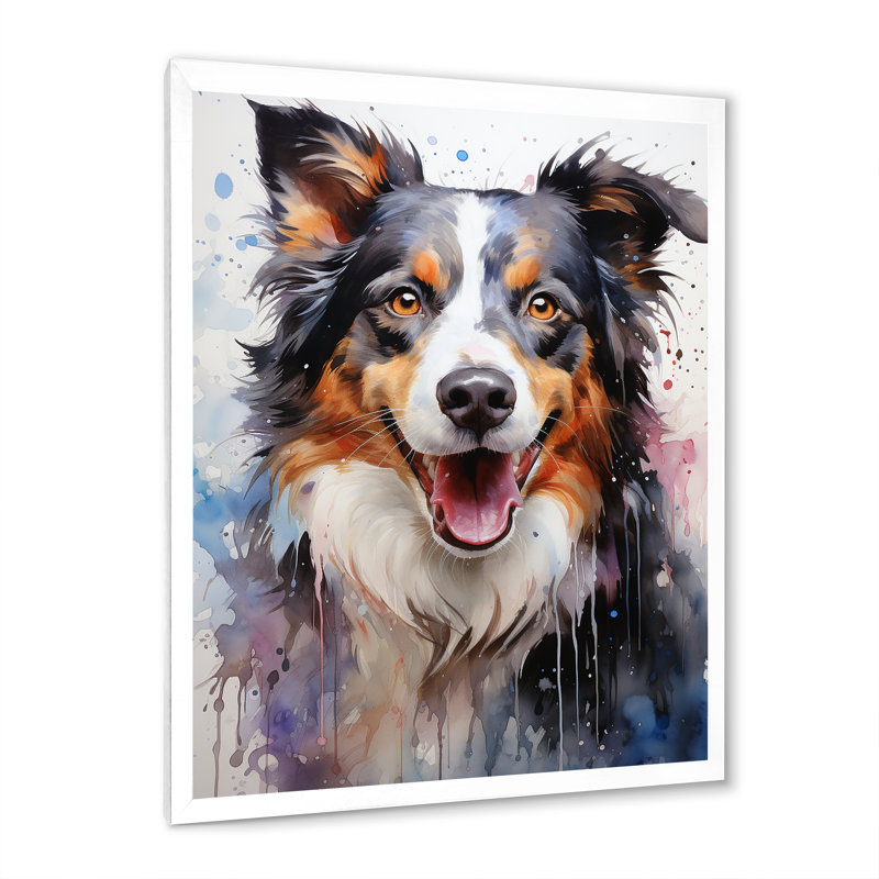 Border Collie Brilliance I sur toile, Cadre simple blanc, H 32 po x l 24 po x P 1 po