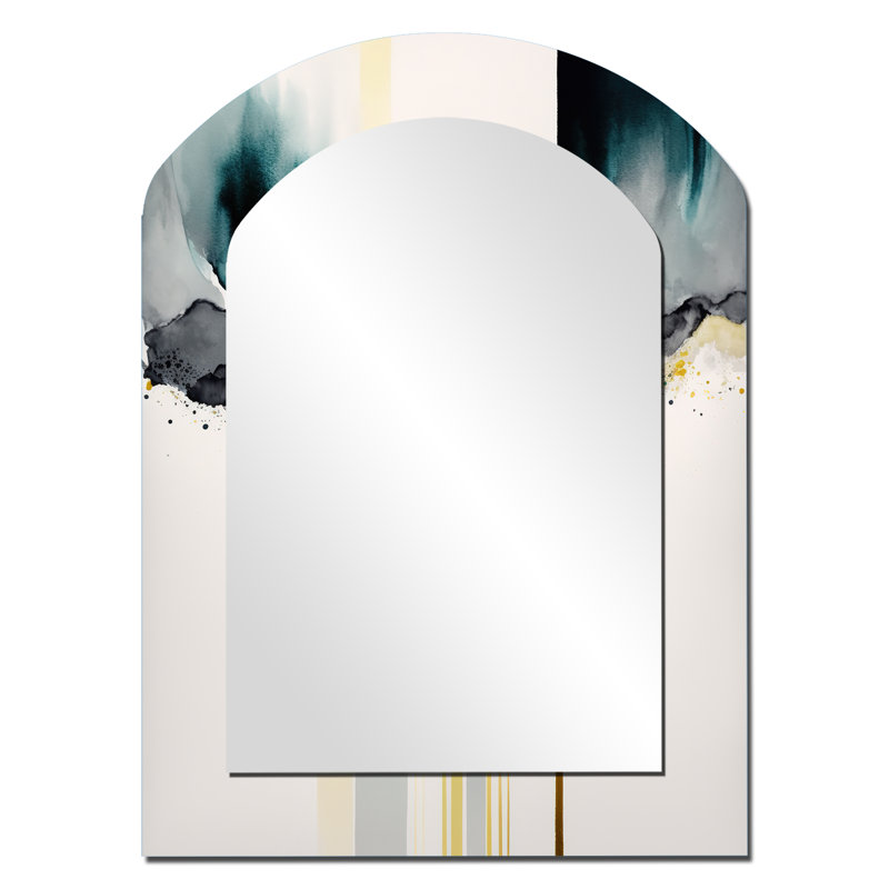 Abstract Transitional Shapes Black V - Abstract Shapes Arch Wall Mirror, Black Asymmetrical Decorative Mirror, Printed Metal Art