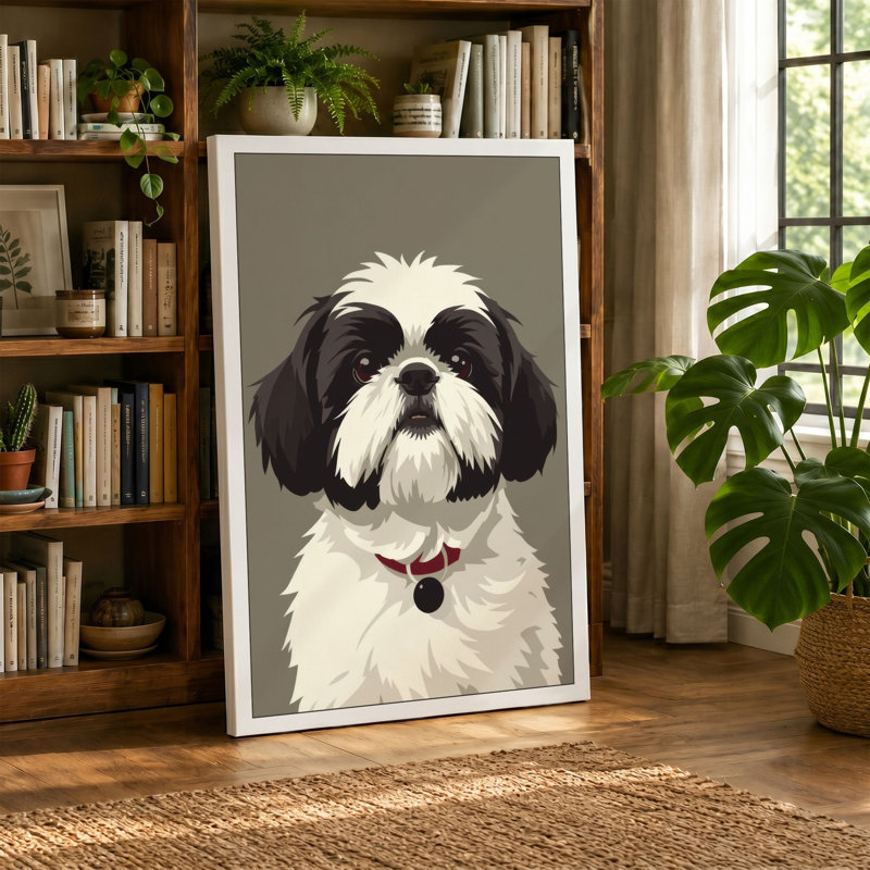 Portrait of Burgundy Collar Modern - Wrapped Canvas, 36x24 - 91.4 x 61.0 cm, Terracotta Border