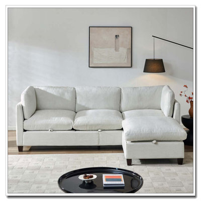 96.5" Sectional Couch for Living room, Upholstered Soft Chenille Fabric Sofa