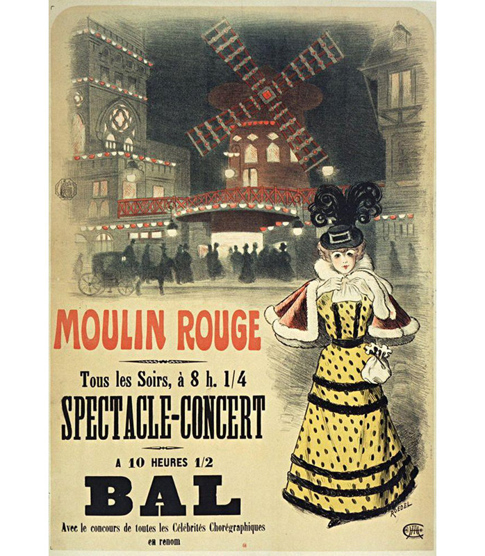 Toile tendue avec châssis Lark Manor ™, collection Apple Vintage, Moulin Rouge Bal Roedel, H 48 po x l 35 po