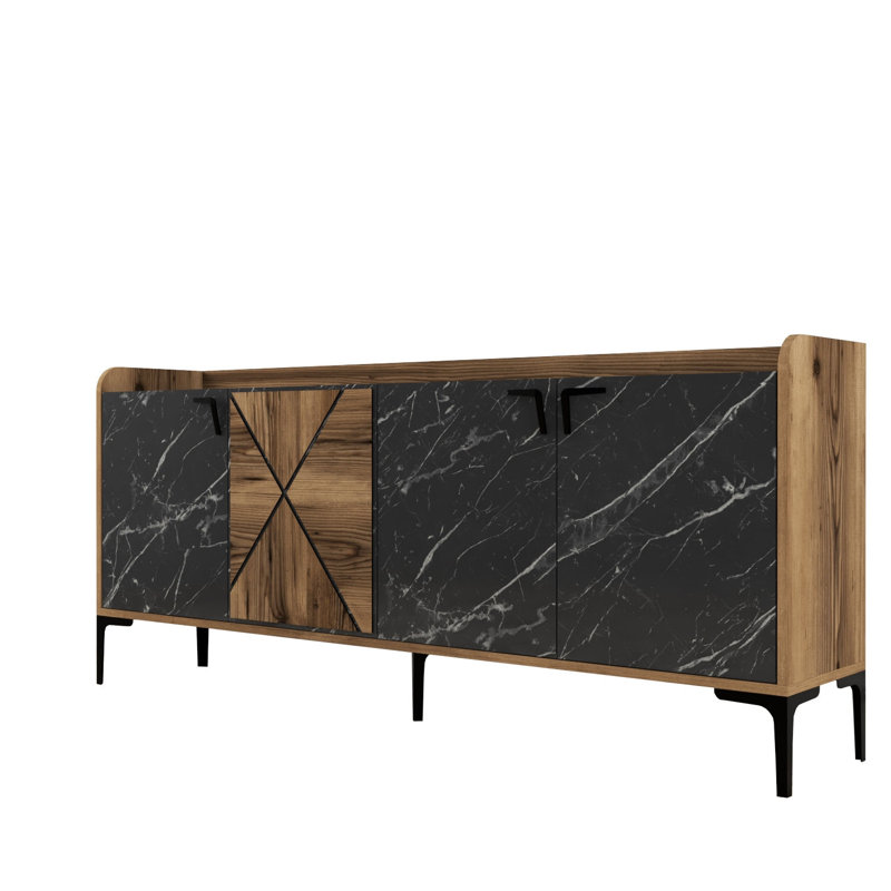 Console 70,9 po Enela, Noyer, Marbre noir / noyer