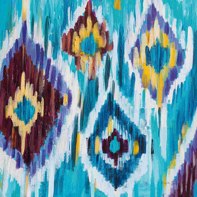 Ikat Jewel III - peinture sur toile tendue, H 12 po x l 12 po, Papier avec cadre noir, Oui