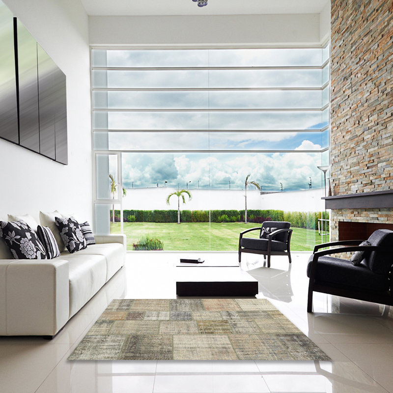 Tapis d’olive/gris/crème contemporaine Patrece, Carré 8 pi