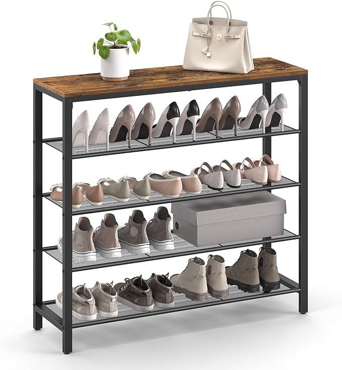 Range-chaussures 25 paires à 5 niveaux, Brun / Noir