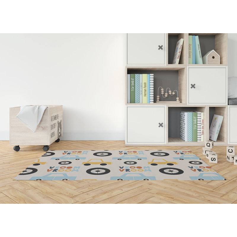 Vroom vroom Colorized Kids Play Mat, Taupe/Gold/Orange, Rectangle 60" x 84"
