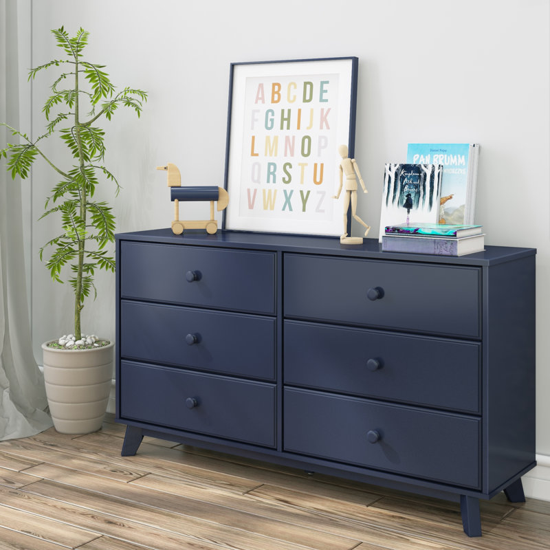 Barton Solid Wood 6 Drawer Dresser, Blue