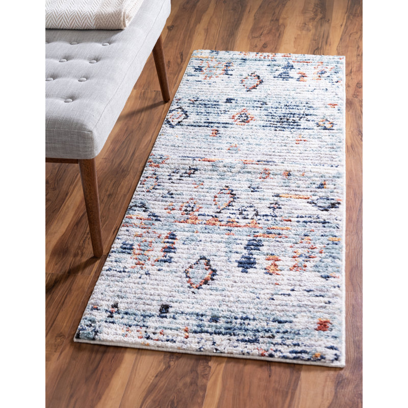 Tapis bleu clair Jorelus, Tapis de couloir 2 pi 7 po x 10 pi
