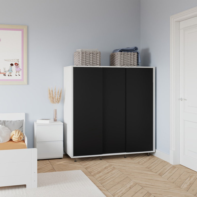 Solid Wood Wardrobe, White/Black