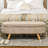 43.3" Modern Bench, Beige Fleece Upholstered With Convenient Storage And Frame Entryway Bench Storage, Wood Legs