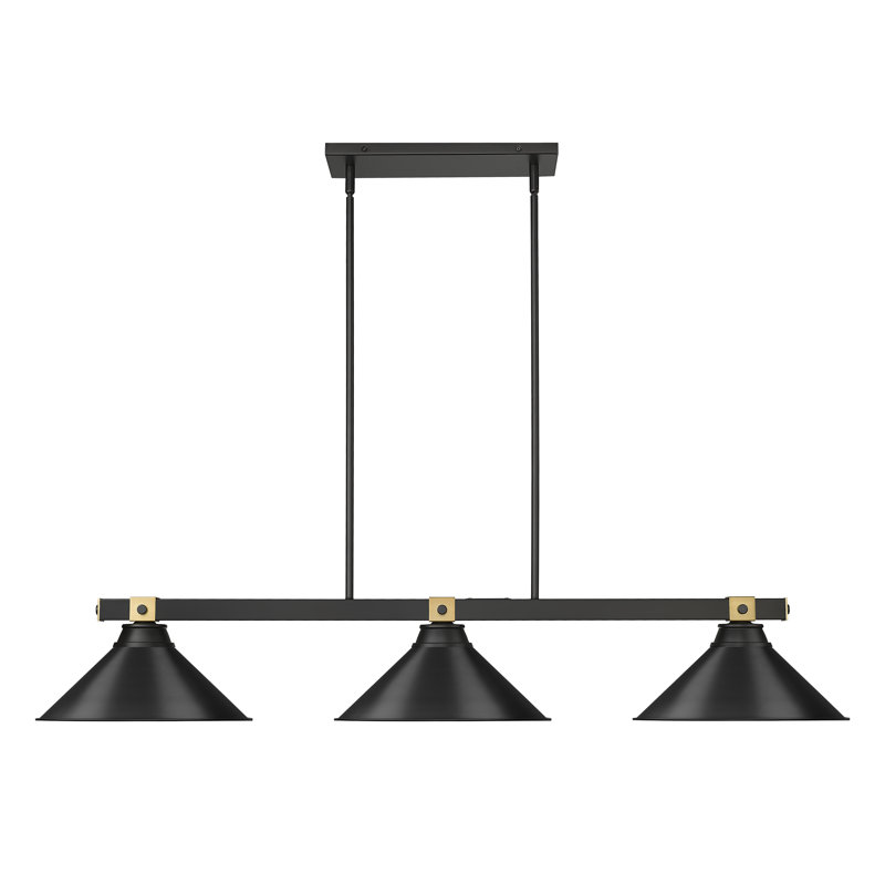 Billard 3 lumières Dressler en noir mat + laiton frotté, H 8,75 po x l 15,25 po x P 54 po, Noir, noir, noir, noir