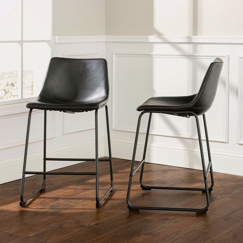 Tabourets de comptoir industriels en similicuir, ensemble de 2