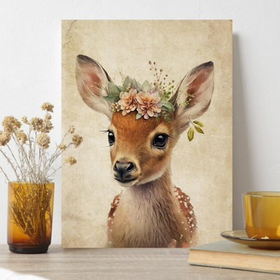 Mignon cerf Sika portant une couronne sans toile, art mural 16 po x 20 po