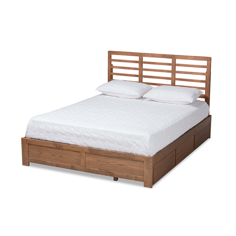 Ash Walnut King Size Wood Frame Upholstered Storage Bed with 3 Drawers