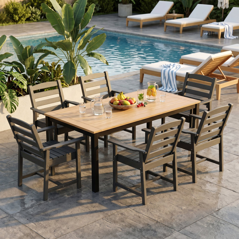 All-Weather HDPE Indoor/Outdoor Dining Chair With Wide Armrest, Gray, 6