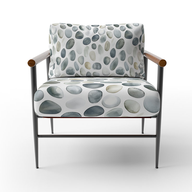 Chaise rembourrée Coastal - Fauteuil gris caillou doux, Bras ronds bruns