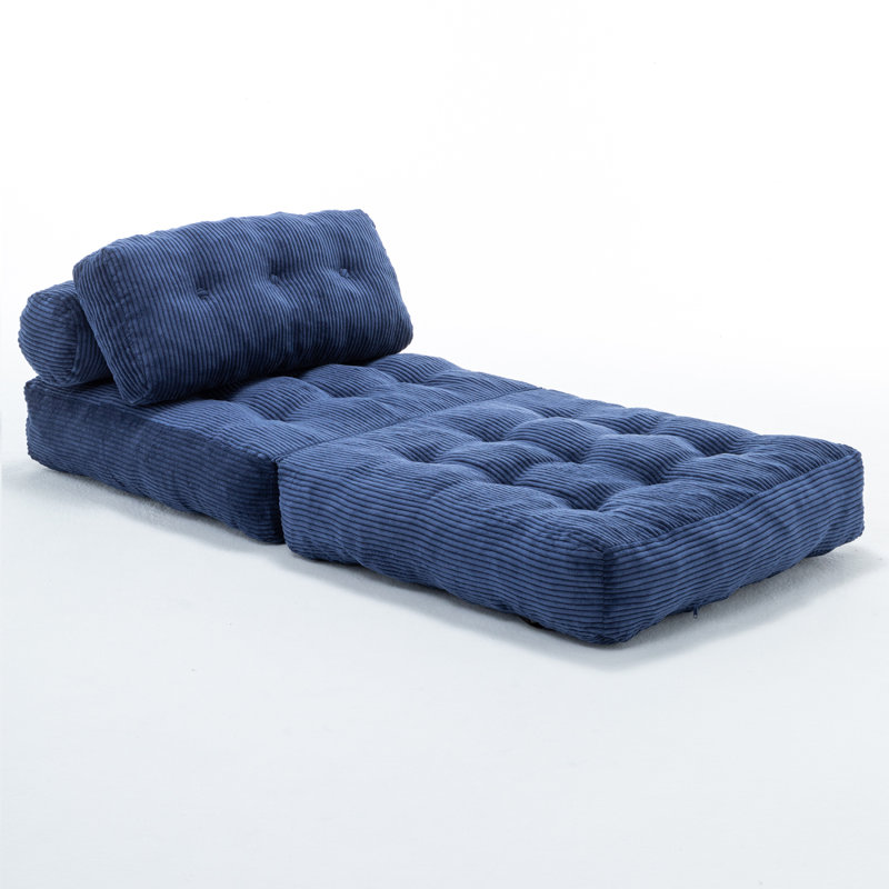 Folding Sofa Bed, Convertible Sleeper Chair With Pillow Foldable Mattress With Back Support, Portable Fold Out Chair Bed Comfy Floor Sofa Lounge For Living Room Bedroom, Dark Blue, Single