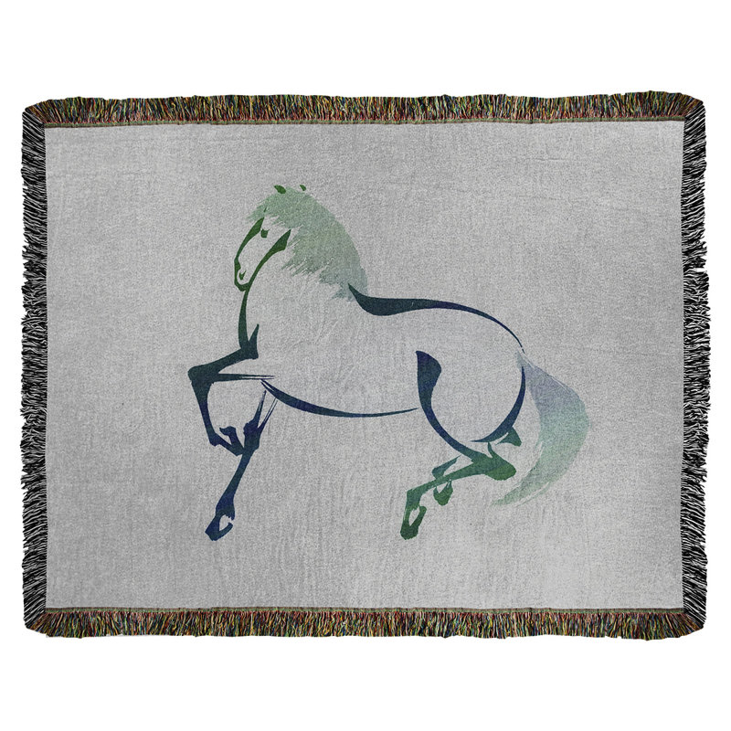 Jeté en coton cheval japonais keito sato, Bleu / vert
