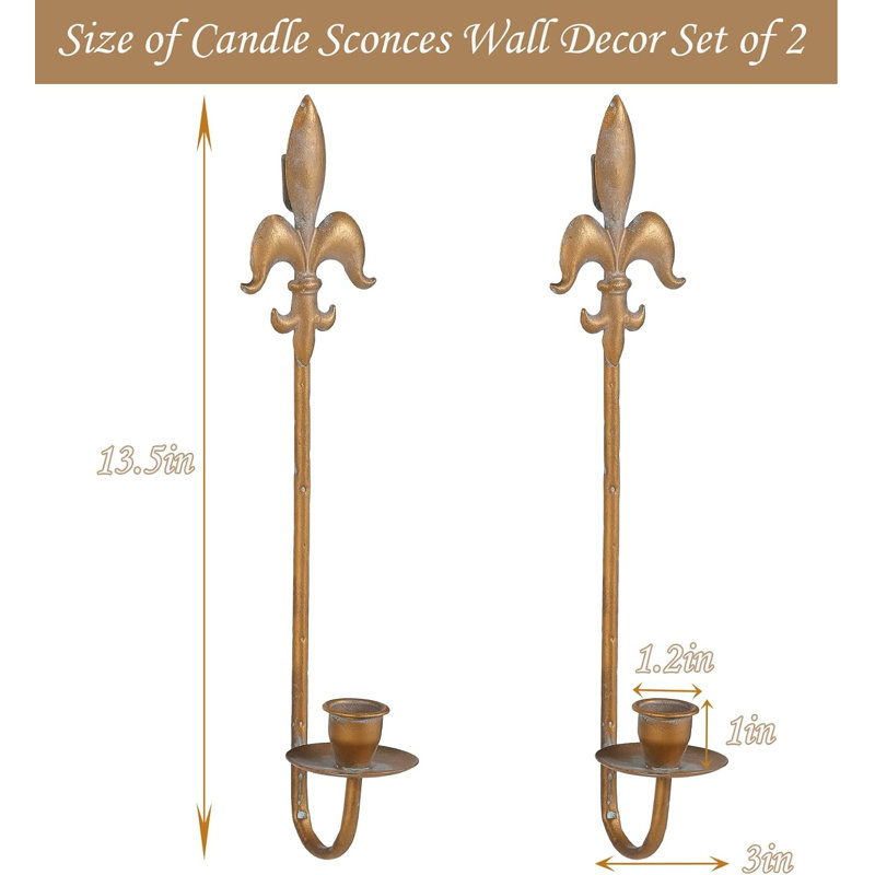 Ensemble de 2 appliques murales en fer forgé Fleur De Lis (cuivre antique)