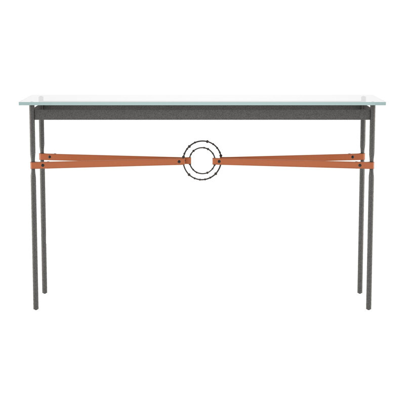 Console Equus, Fer naturel, Cuir noir, Bronze huilé