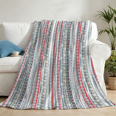 Gray Ultra Soft Flannel Fleece Throw Blanket,Ikat Ethnic Boho Tribal Single-Sided Print