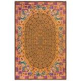 Marvelous Coco Brown Background Elliptical Medallion Antique French Art Deco Rug