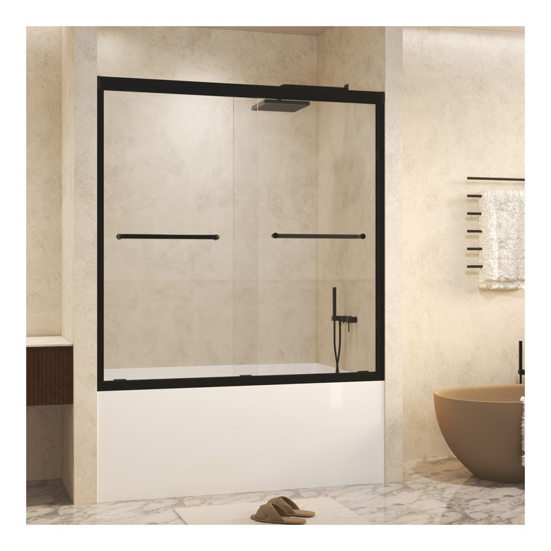Verre trempé avec film antidéflagrant, porte de douche coulissante double en aluminium, 1/4 po (6 mm), poignée en acier inoxydable