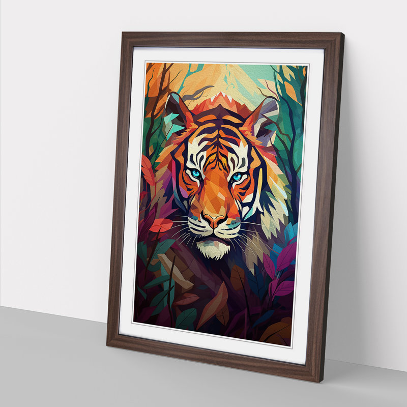 XYZ-FRM-V1223-6186 Tiger Orphism - Single Picture Frame Print on Wood, 34cm H x 25cm W x 2cm D, Walnut 