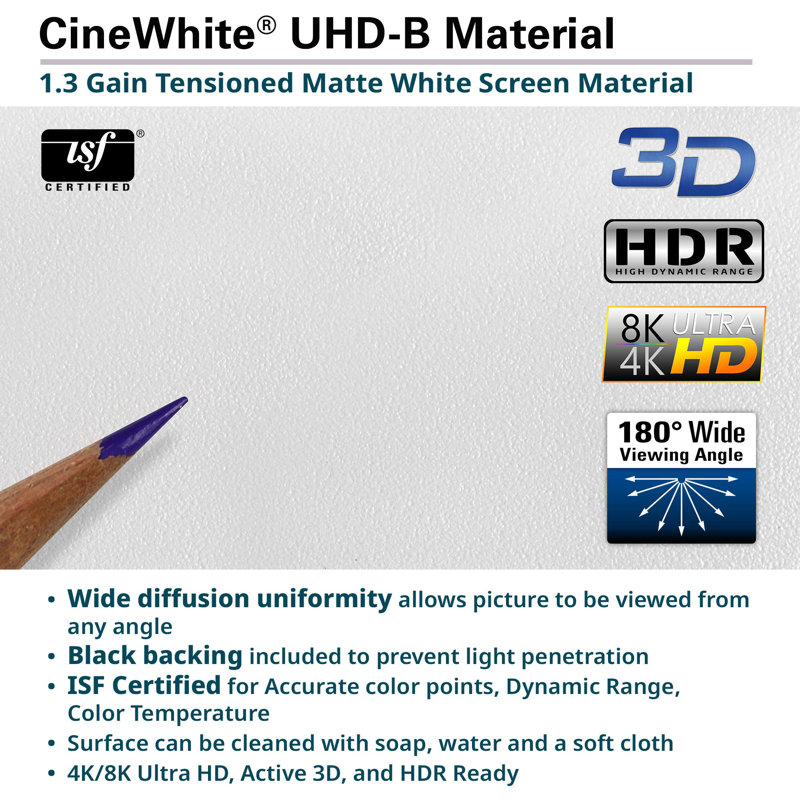 Sable Frame 2 Series Fixed Frame Wall Mounted Projector Screen, Matte White, Black velvet frame, 120" Diagonal