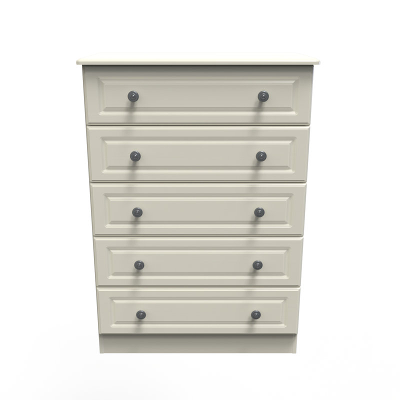 Fully Assembled Meansville 5 Drawer Chest, Cream