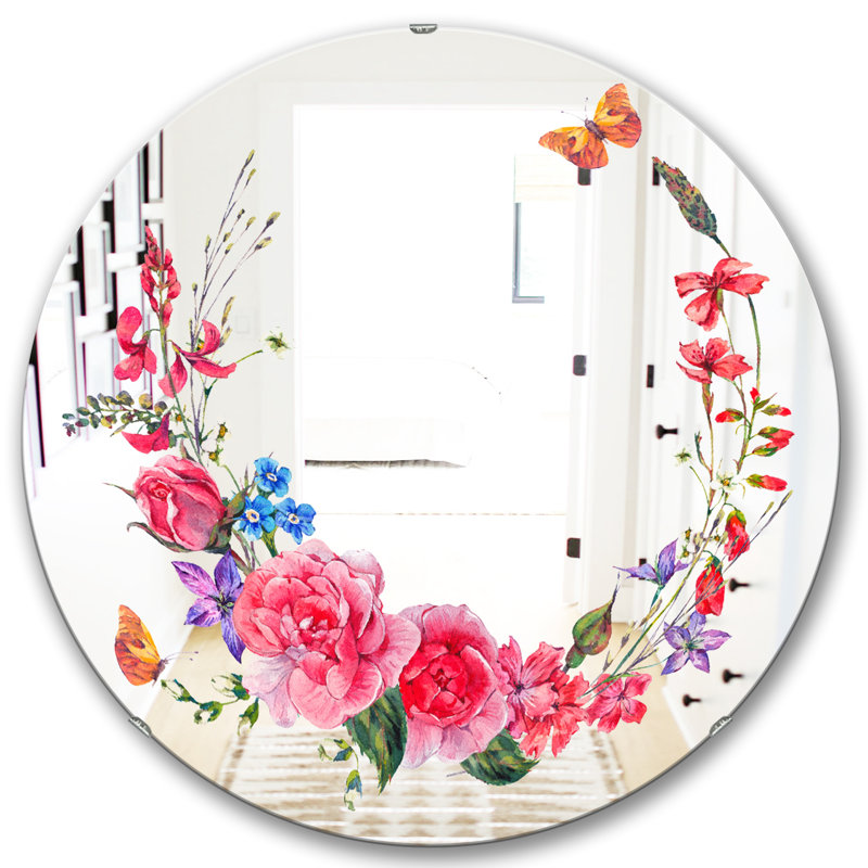 Miroir d'appoint mural Butterflys and Flowers, H 31,5 po x l po