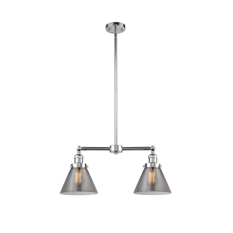Luminaire suspendu conique pour îlot de cuisine 2 lumières Callahan, Fumée, Chrome poli, Ampoule DEL 6 watts Vinage