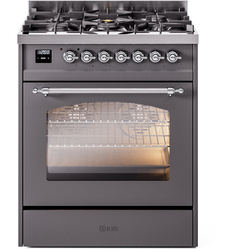 ILVE Nostalgie II 30 in Dual Fuel Range, Graphite Matte/Chrome, Liquid Propane